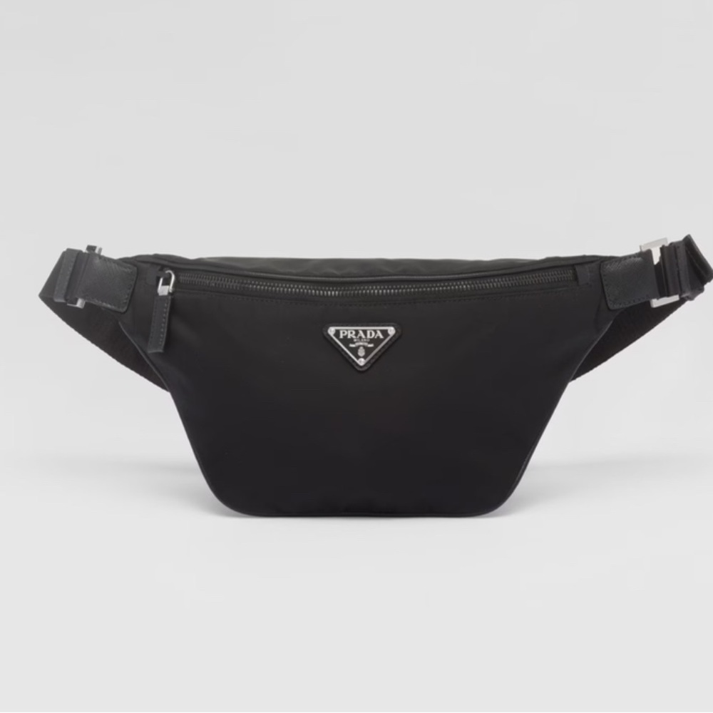 NEW IN BOX PRADA Re-Nylon and Saffiano leather belt bag, black, unisex